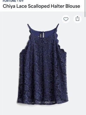 Fortune + Ivy Navy Lace Scalloped Halter Tank
